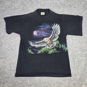 Vintage Hazelwood Shirt Mens Medium Black Owl Wildlife Graphic Double Sided 90s
